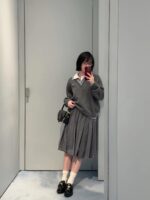 Miu Miu 一比一羊毛撞色翻領假兩件Polo毛衣 男女同款 2025秋冬時尚百搭
