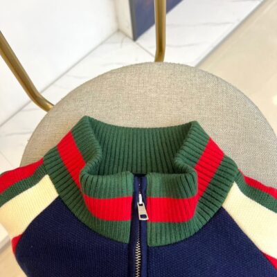 GUCCI 高仿深藍色針織夾克 秋冬新品雙G刺繡復古摩登
