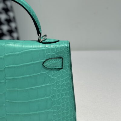 愛馬仕復刻版Mini Kelly二代19cm銀扣霧面鱷魚皮手縫精緻經典