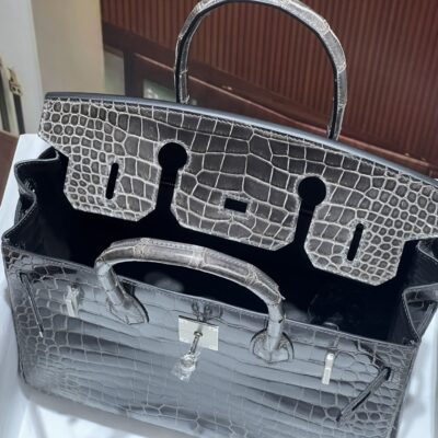 愛馬仕高仿鉑金30CM石墨灰銀扣HCP高光鱷魚肚皮全手縫奢華精品