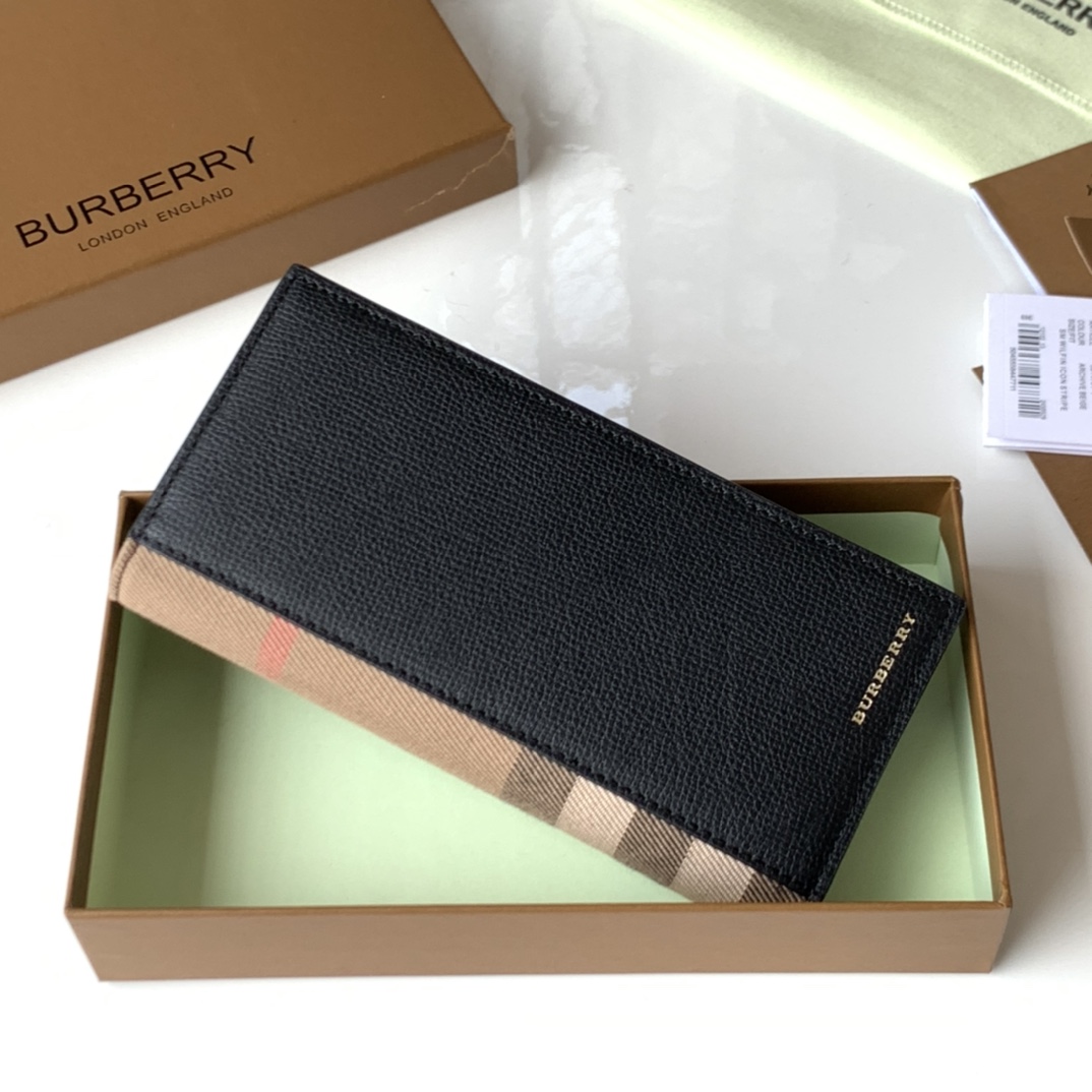 Burberry高仿House格紋拼皮長款錢夾手掌紋牛皮新品