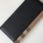 Burberry高仿House格紋拼皮長款錢夾手掌紋牛皮新品