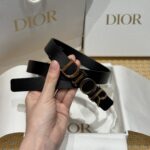 Dior高仿D-Dream雙面黑色腰帶2cm女款優雅百搭金屬扣