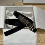 Dior高仿D-Dream雙面黑色腰帶2cm女款優雅百搭金屬扣