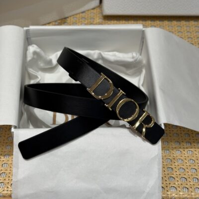 Dior高仿D-Dream雙面黑色腰帶2cm女款優雅百搭金屬扣