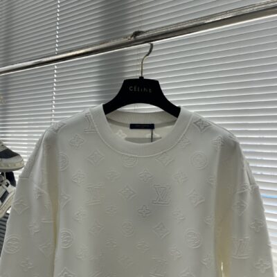 LV頂級原單白色長袖衛衣新款提花字母刺繡男女同款休閒棉質