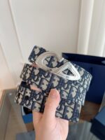 DIOR 迪奧 A貨女款腰帶3.5cm Oblique 黑布拼黑色牛皮 精品仿製