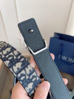 DIOR 迪奧 A貨女款腰帶3.5cm Oblique 黑布拼黑色牛皮 精品仿製