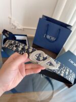 DIOR 迪奧 A貨女款腰帶3.5cm Oblique 黑布拼黑色牛皮 精品仿製