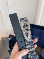 DIOR 迪奧 A貨女款腰帶3.5cm Oblique 黑布拼黑色牛皮 精品仿製