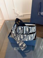 DIOR 迪奧 A貨女款腰帶｜3.5cm Oblique 黑布拼黑色牛皮 精品仿製