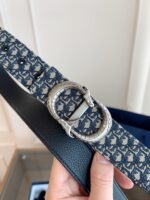 DIOR 迪奧 A貨女款腰帶｜3.5cm Oblique 黑布拼黑色牛皮 精品仿製