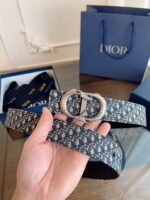 DIOR 迪奧 A貨女款腰帶｜3.5cm Oblique 黑布拼黑色牛皮 精品仿製