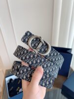 DIOR 迪奧 A貨女款腰帶｜3.5cm Oblique 黑布拼黑色牛皮 精品仿製