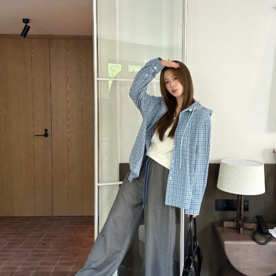 Prada 普拉達 精品高仿連帽格紋襯衫 女孩男友風設計時尚休閒款