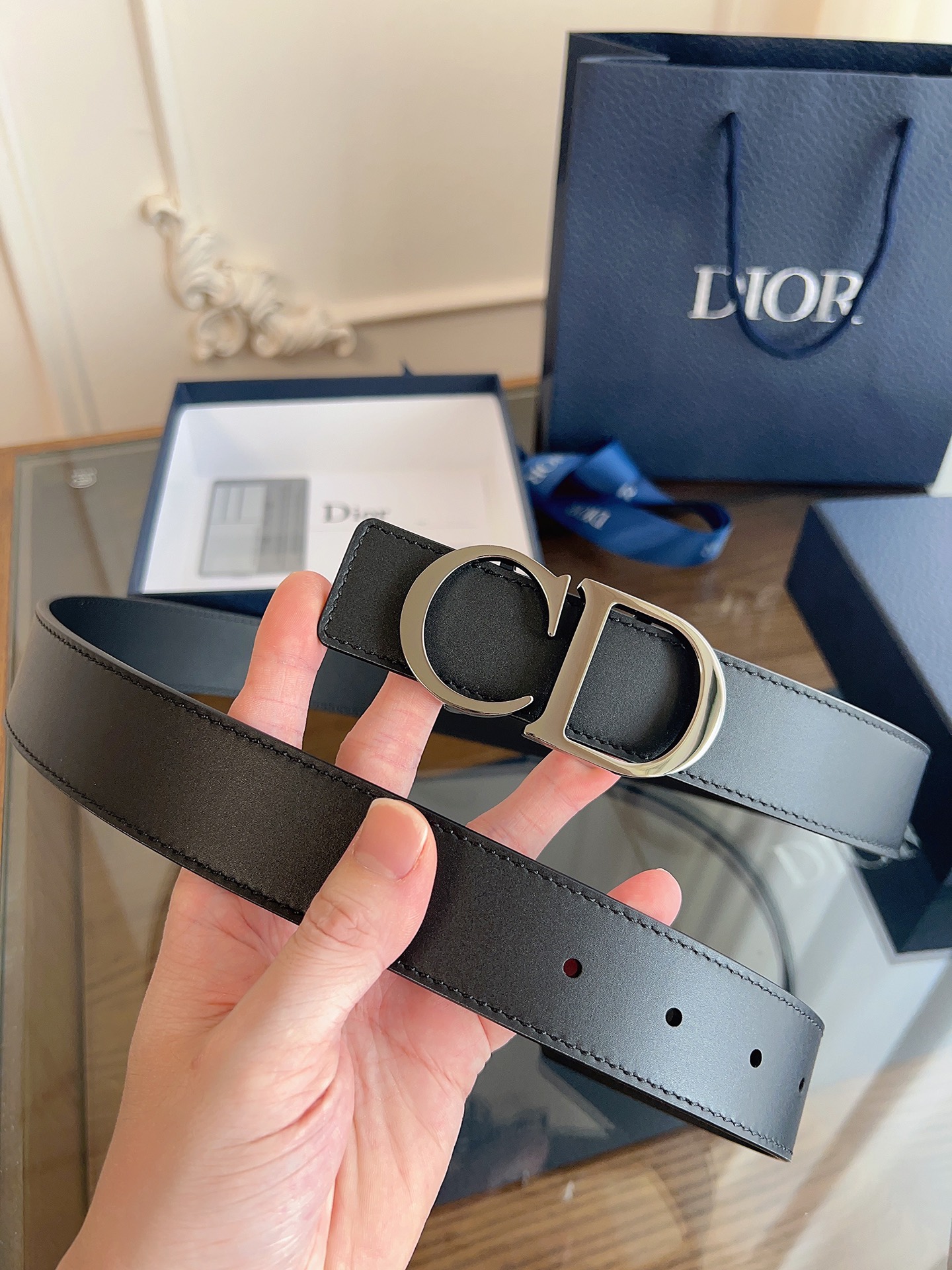DIOR 迪奧 頂級女款腰帶3.5cm 黑色壓花全皮 精品仿製