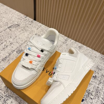 LV 精品仿製 Trainer 白色全新升級版 運動滑板鞋 情侶款男女復古休閒鞋