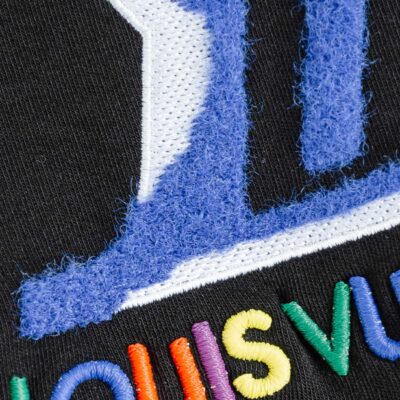 Louis Vuitton LV高仿長袖刺繡T恤立體刺繡胸前標誌 黑色男款
