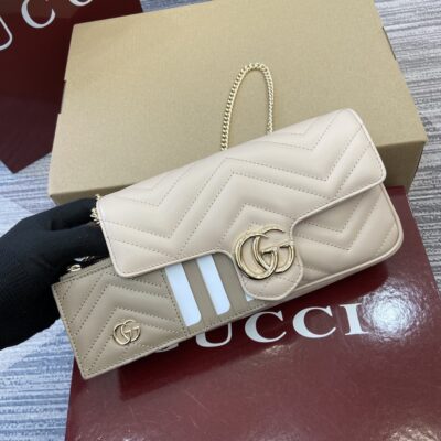 Gucci 一比一 Marmont鏈條包 奶白色小牛皮 優雅精品女包751526