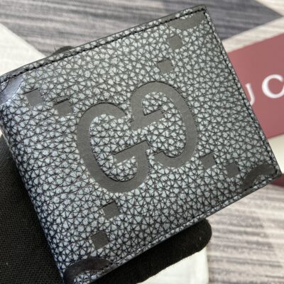 Gucci 高仿 GG短夾 黑灰經典對折款 男士精品錢包739475