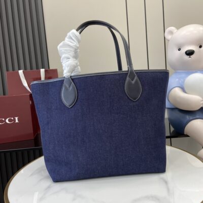 Gucci 高仿 牛仔托特包 丹寧藍設計 大容量時尚手提包820481