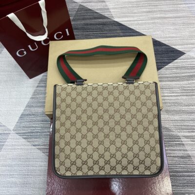 Gucci 原單 GG郵差包 經典紅綠織帶 男士復古休閒款793823