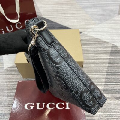 Gucci 高仿 GG帆布手拿包 黑灰經典款 商務時尚百搭696009