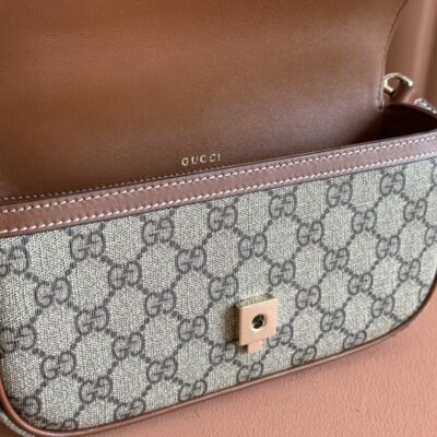 Gucci高仿1955馬銜扣迷你包GG帆布拼皮設計精品風