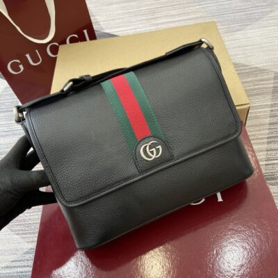 Gucci 一比一 Ophidia郵差包 黑色牛皮 男士精品斜挎包838491