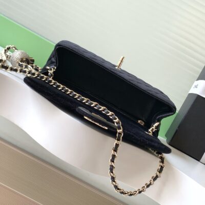 Chanel 一比一絨面菱格鏈條包高質感黑色款 2025新品法式典雅設計AS1787