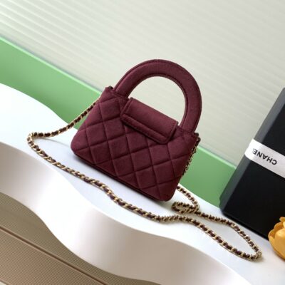 Chanel 復刻版酒紅絨面迷你手提鏈條包 高雅法式風格AS3435