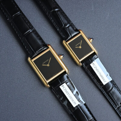 卡地亞（Cartier）頂級原單Tank方形黑面腕錶情侶對錶極簡奢華