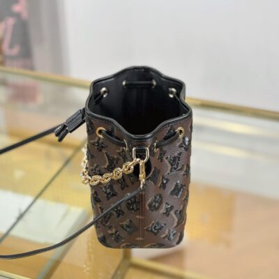 LV精品仿製Monogram亮片水桶包 黑金鏈條設計 時尚百搭包M26284