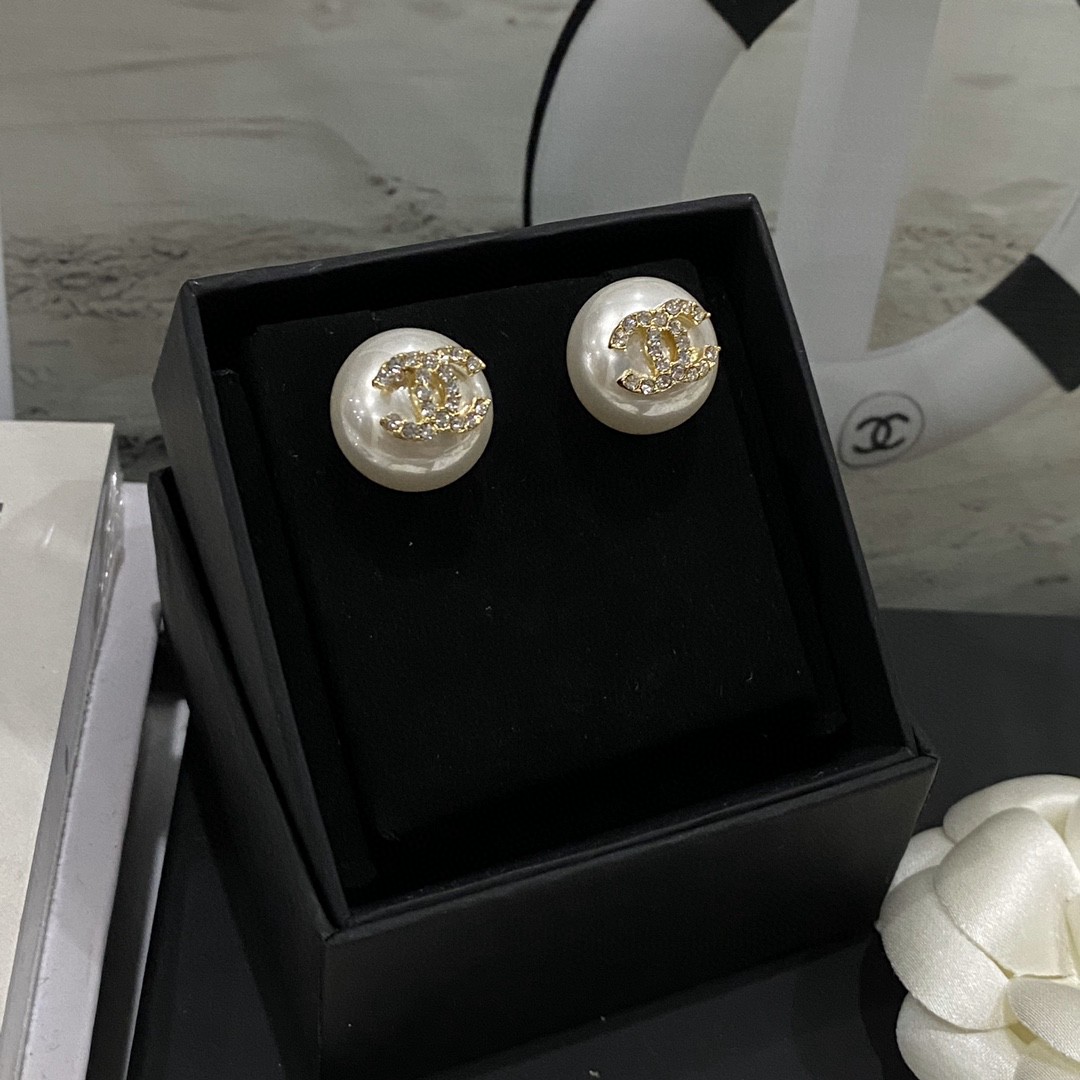 Chanel高仿珍珠雙C耳環經典氣質百搭設計新款法式優雅飾品