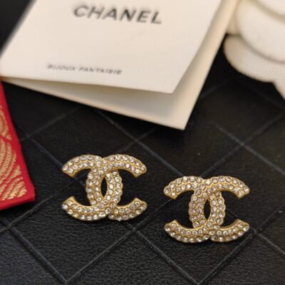 Chanel高仿雙C滿鑽耳環經典奢華設計閃耀氣質新款法式時尚飾品
