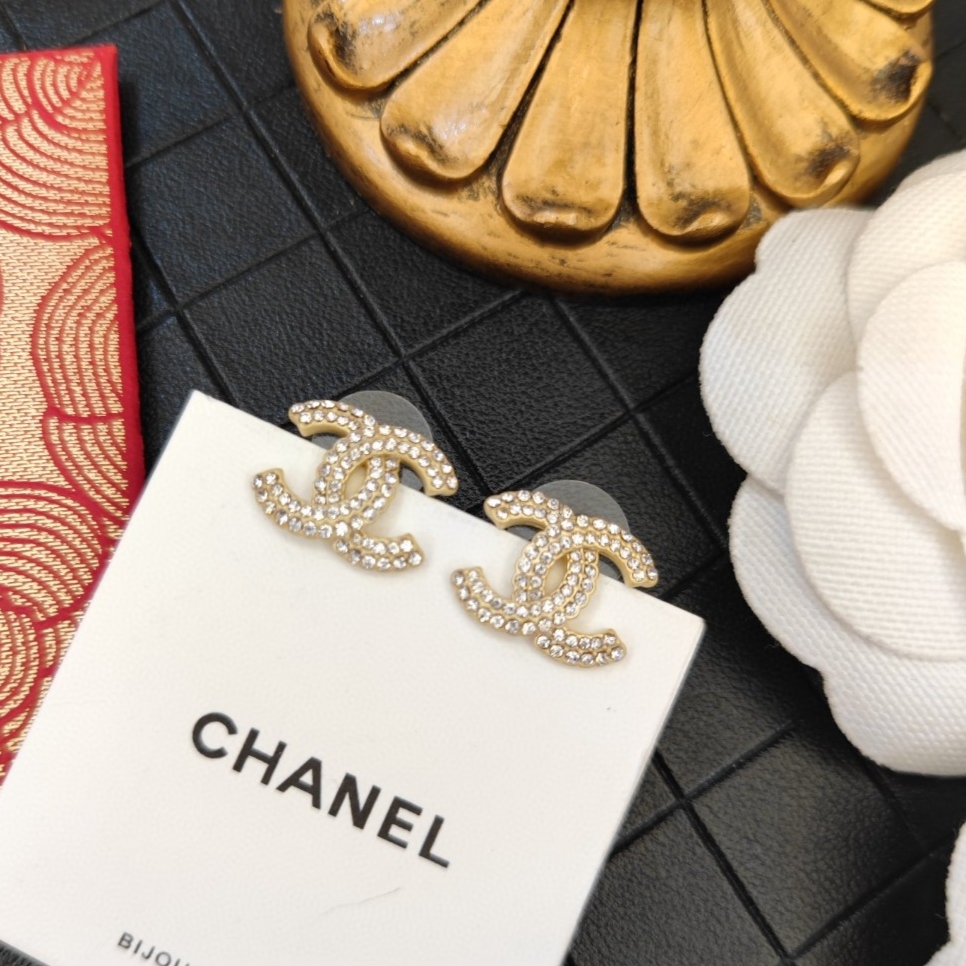 Chanel高仿雙C滿鑽耳環經典奢華設計閃耀氣質新款法式時尚飾品