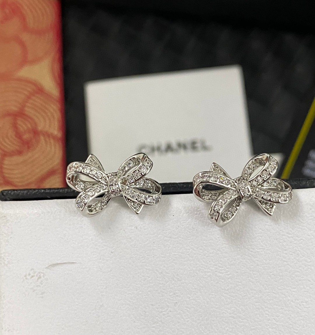 Chanel高仿水鑽蝴蝶結耳環精緻優雅耳飾氣質設計法式時尚經典女款