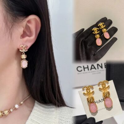 Chanel頂級原單雙C寶石耳環粉色設計甜美氣質百搭新款法式優雅飾品