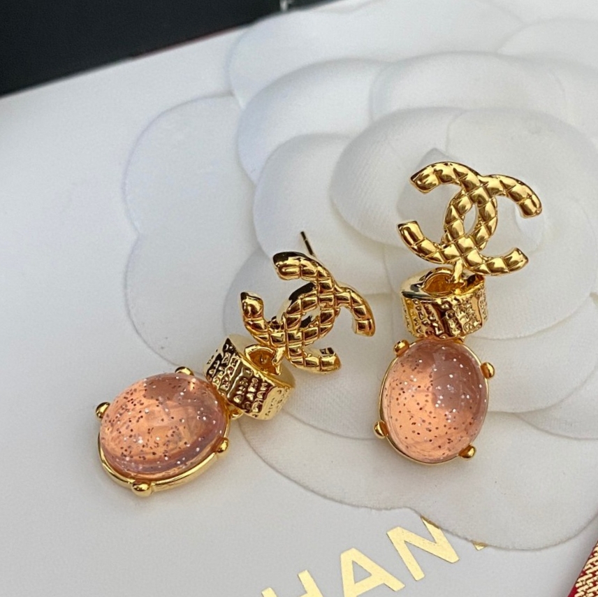 Chanel頂級原單雙C寶石耳環粉色設計甜美氣質百搭新款法式優雅飾品