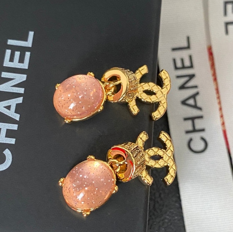 Chanel頂級原單雙C寶石耳環粉色設計甜美氣質百搭新款法式優雅飾品