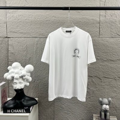 Chrome Hearts 高仿短袖T恤 圓環鑽石Logo白色設計寬鬆百搭款 歐美潮流風格
