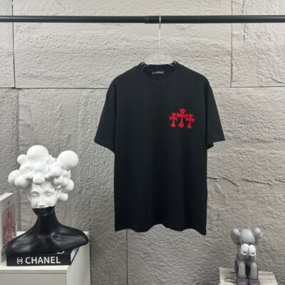 Chrome Hearts 高仿短袖T恤 紅色三十字印花設計寬鬆百搭款 美式街頭潮流風