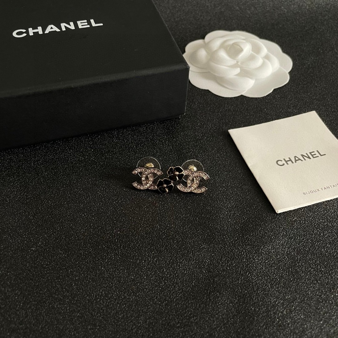 Chanel頂級原單雙C花朵耳環鑲鑽設計優雅氣質法式時尚精品耳飾