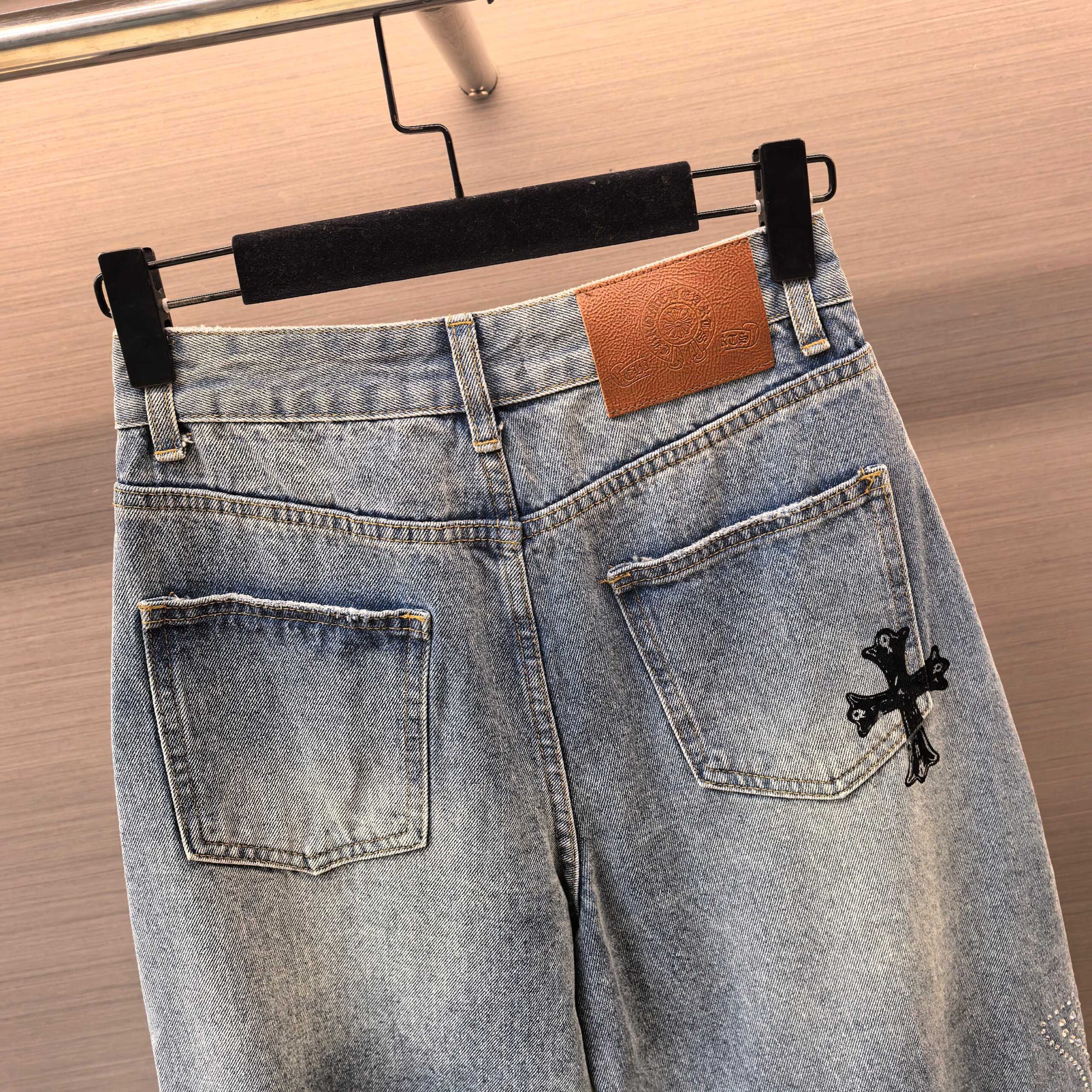 克羅心一比一牛仔褲十字刺繡做舊寬鬆版型潮流街頭高端風格設計