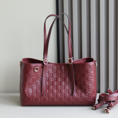 Gucci高仿壓紋GG托特肩背包酒紅復古優雅氣質大容量百搭通勤款精品風格815214