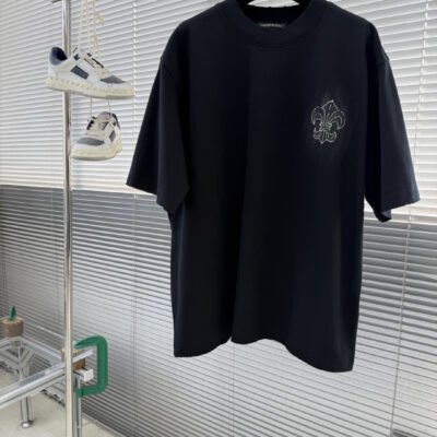 克羅心A貨短袖T恤百合花刺繡寬鬆版型簡約百搭潮流街頭風格設計