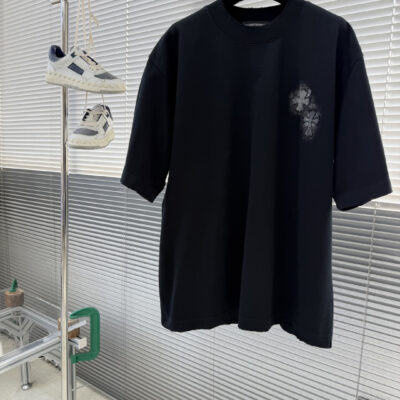 克羅心高仿短袖T恤十字印花寬鬆版型潮流百搭設計歐美街頭風格