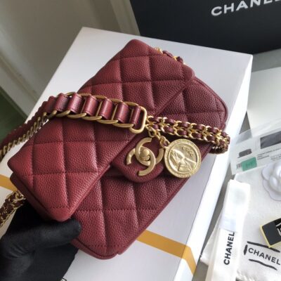 Chanel原單魚子醬牛皮金幣鏈條包復古優雅小方包氣質百搭法式經典精品風格