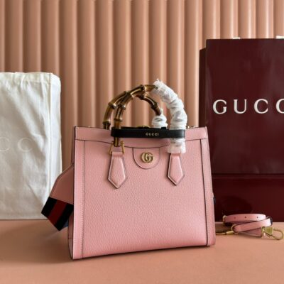 Gucci高仿竹節手提斜背包粉色甜美氣質款雙G設計優雅百搭精品風格702721