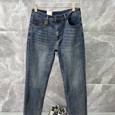 Gucci高仿牛仔褲經典GG金屬扣修身直筒水洗設計百搭休閒長褲